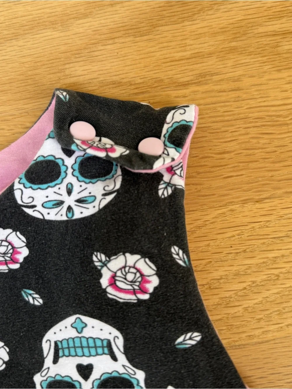 Kids Black Sugar Skull One-Piece Romper with Pink Accents